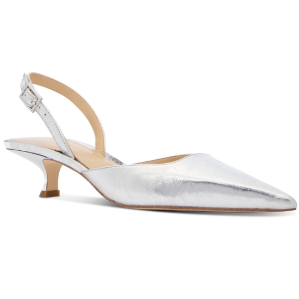 MICHAEL Michael Kors Luna Kitten Sling Pumps High Women's Heels Silver